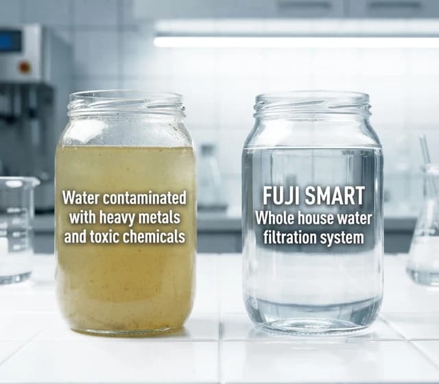 So sánh nước trước và sau khi xử lý bằng hệ thống lọc tổng Fuji Smart