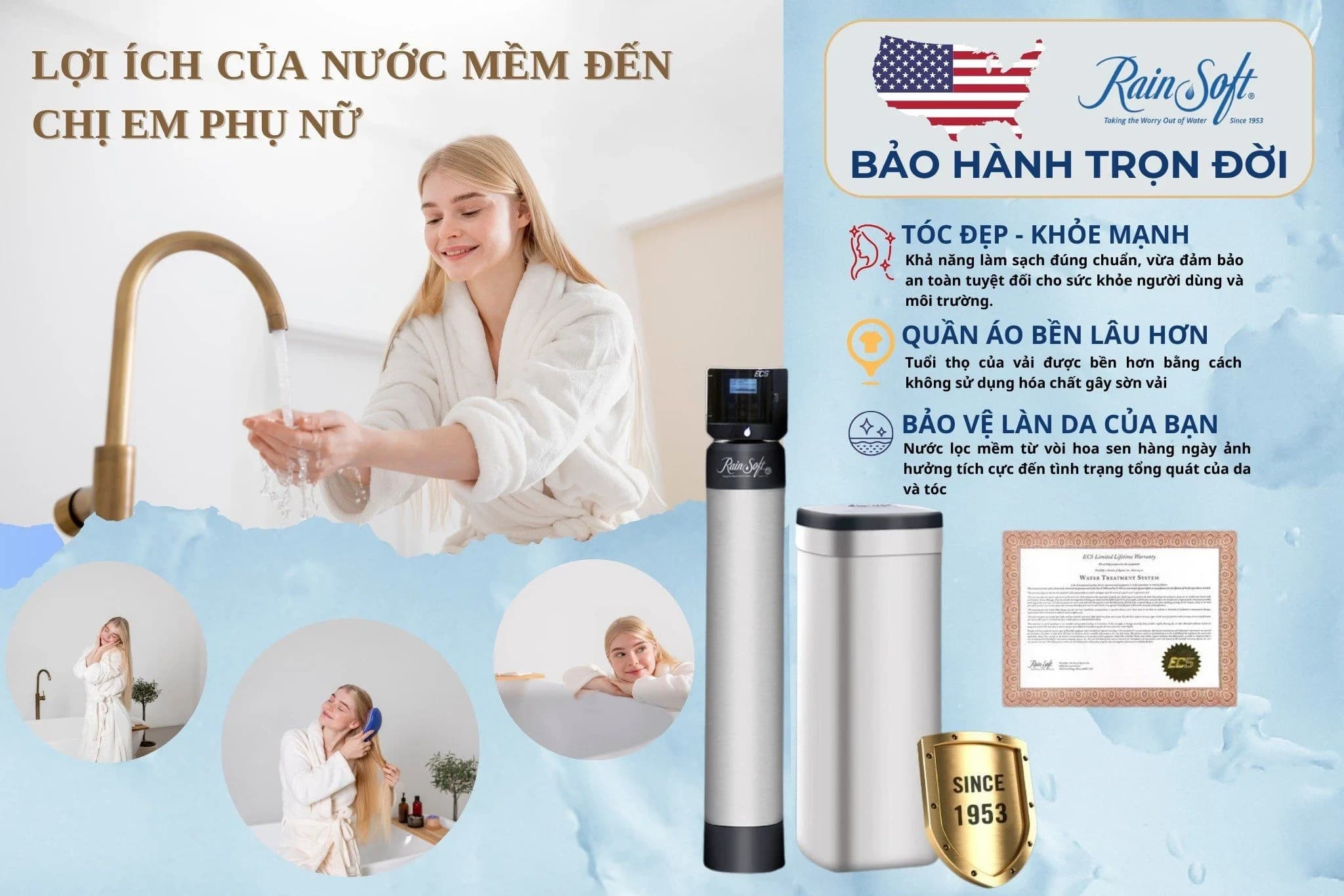 Lợi ích của nước mềm RainSoft đến chị em phụ nữ
