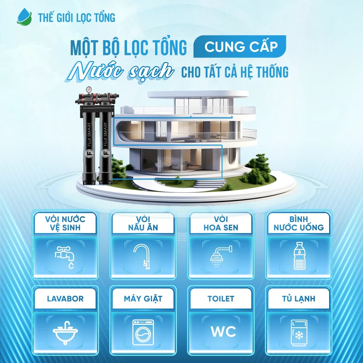 Hệ thống lọc tổng có thể đảm bảo nguồn nước sạch cho cả ngôi nhà
