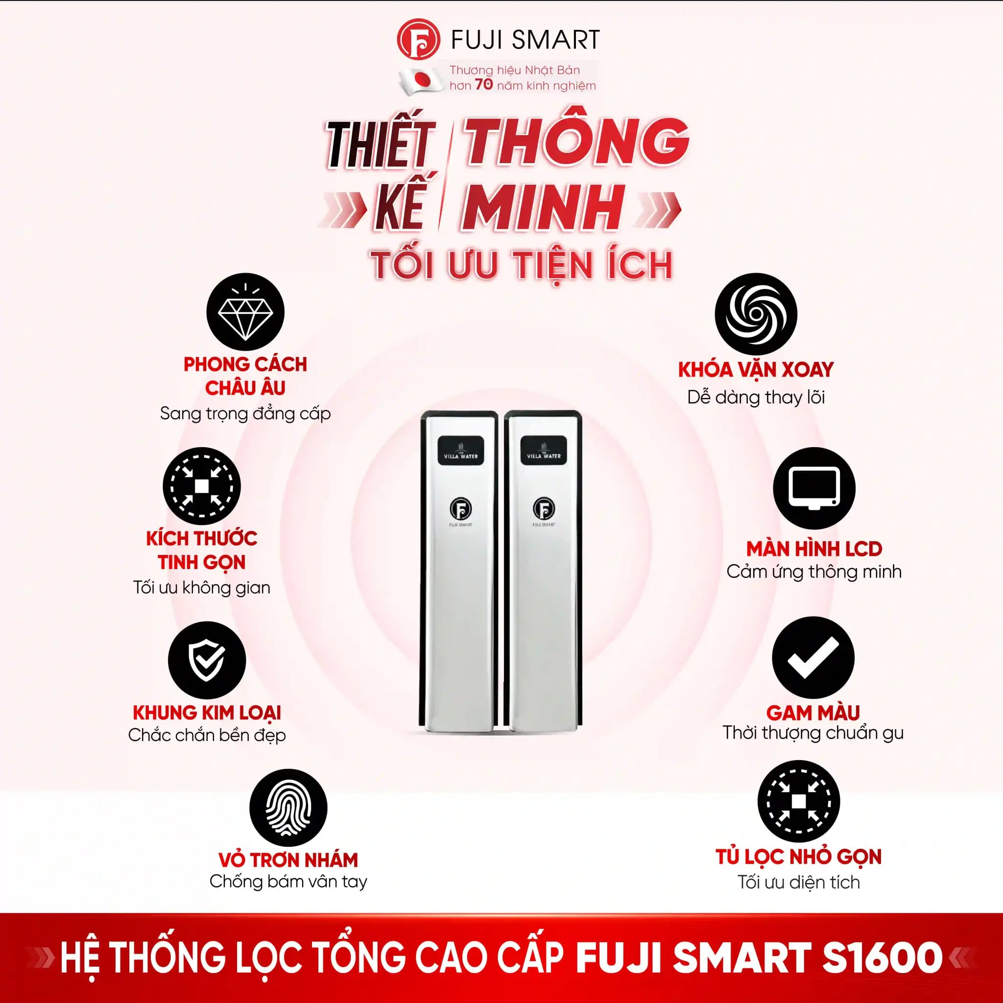 Hệ thống lọc tổng đầu nguồn Fuji Smart S1600 sở hữu thiết kế phong cách Châu Âu sang trọng, nhỏ gọn