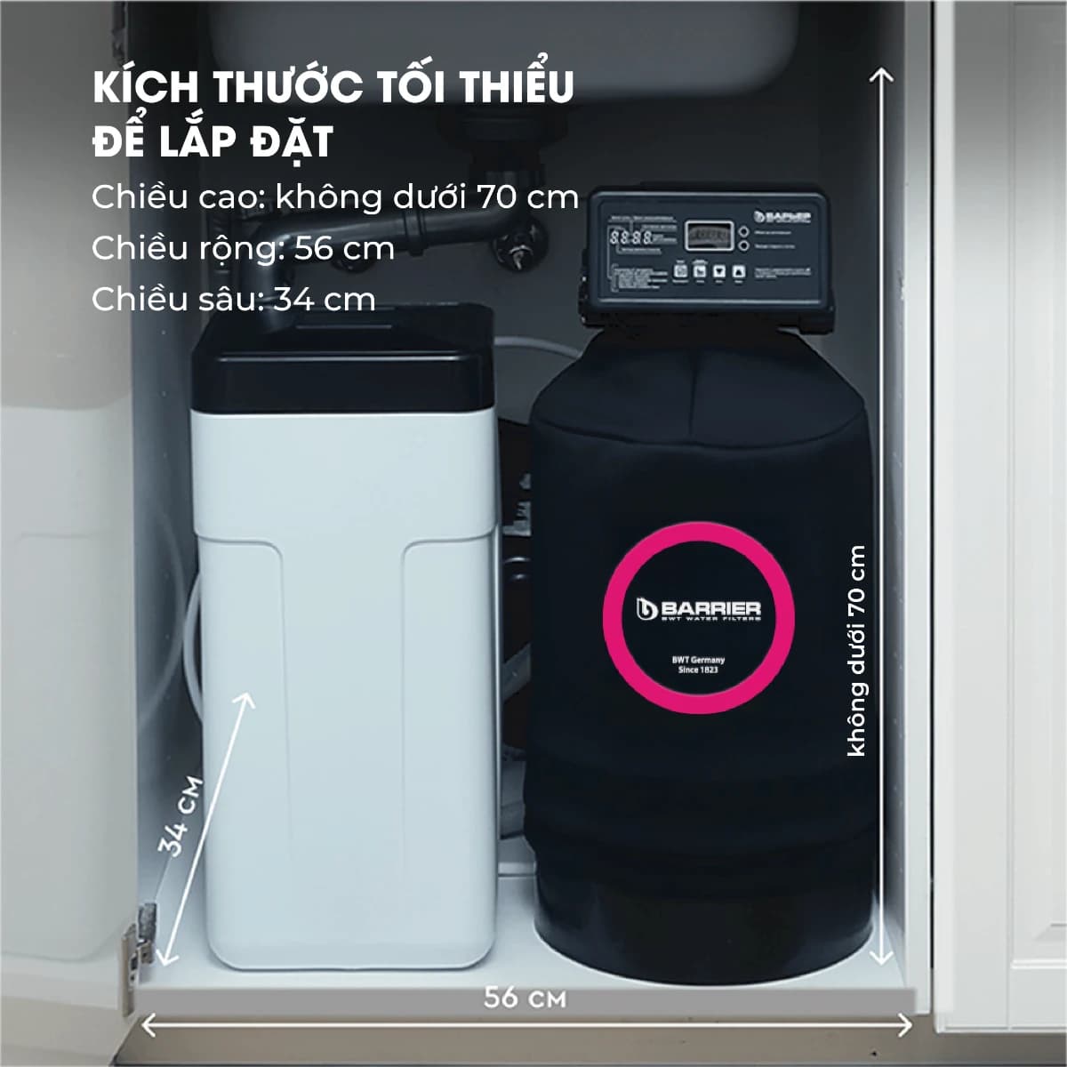 Kích thước để lắp đặt hệ thống lọc tổng đầu nguồn BARRIER Silker S