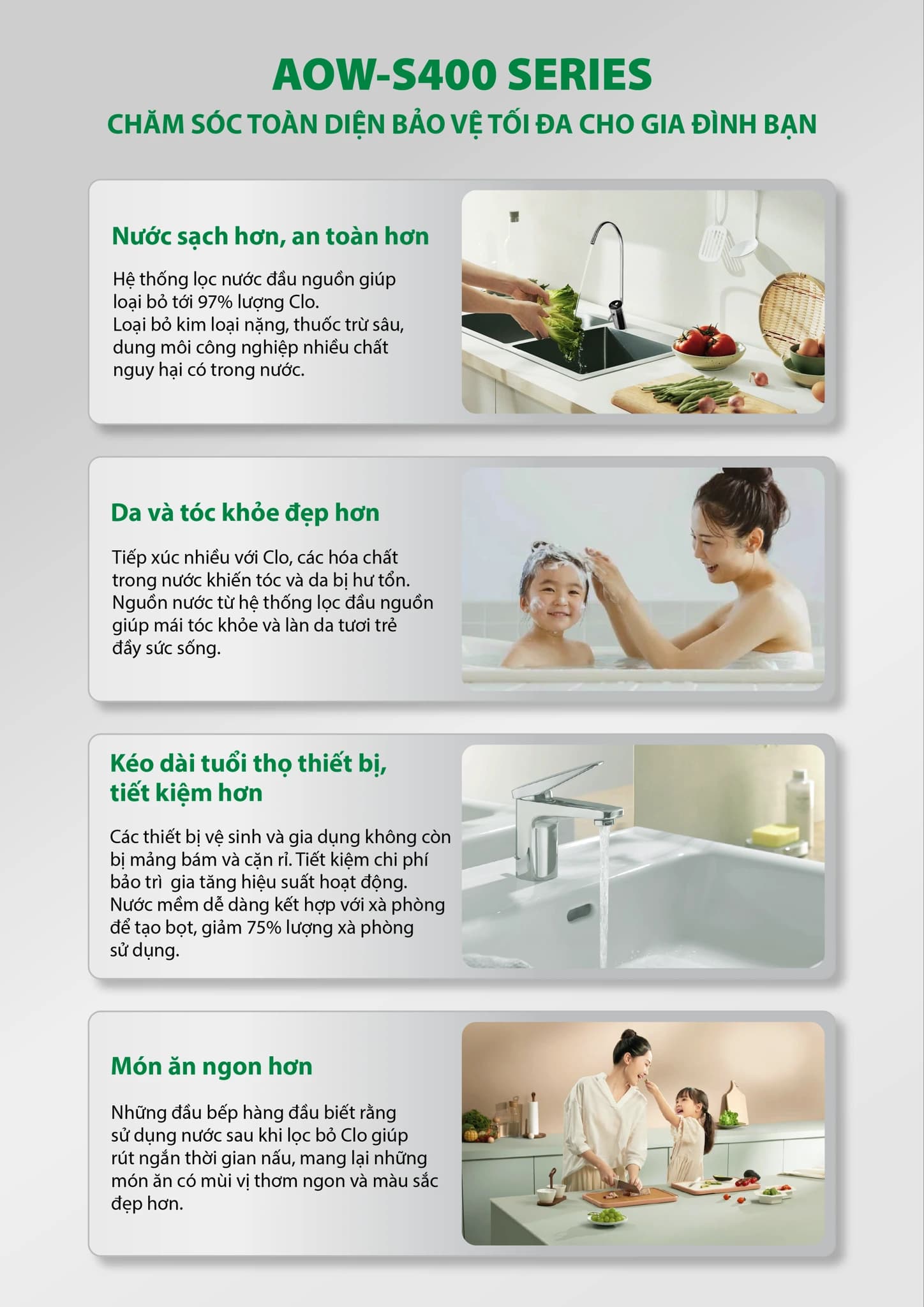 Hệ thống lọc nước đầu nguồn A. O. Smith AOW-S400 Series chăm sóc toàn diện bảo vệ tối đa cho gia đình