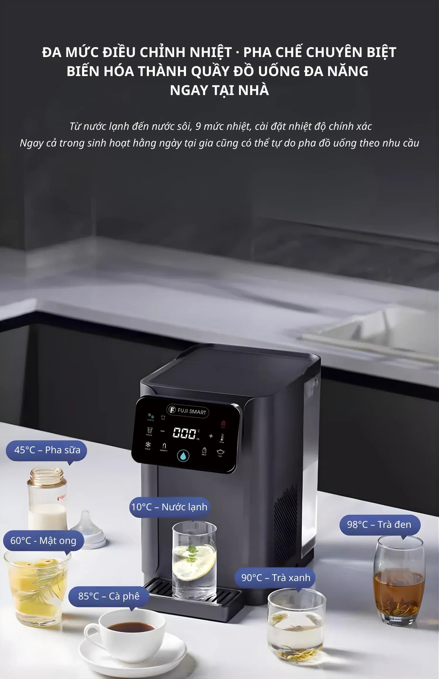 Bình thuỷ điện nóng lạnh Fuji Smart FHC-500 có tính năng điều chỉnh nhiệt độ theo từng nhu cầu