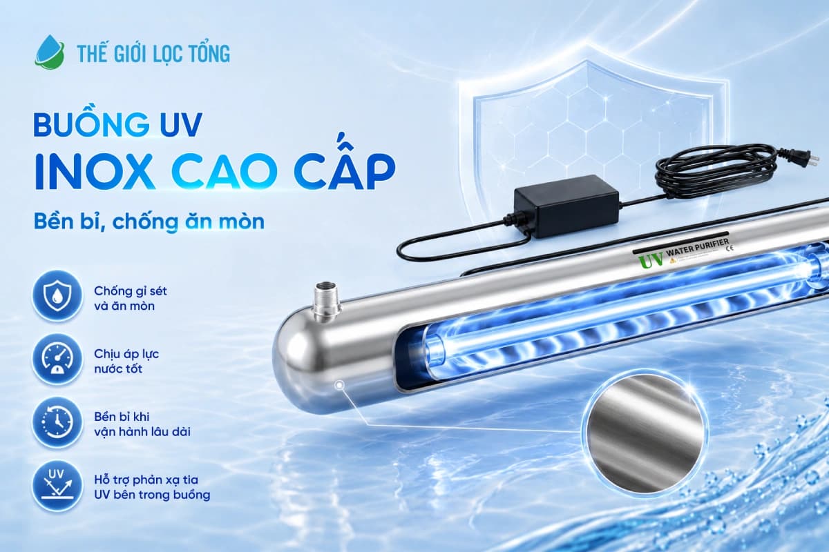 Đèn UV khử khuẩn nước Fuji Smart SSE 055 sử dụng inox 304 chống ăn mòn