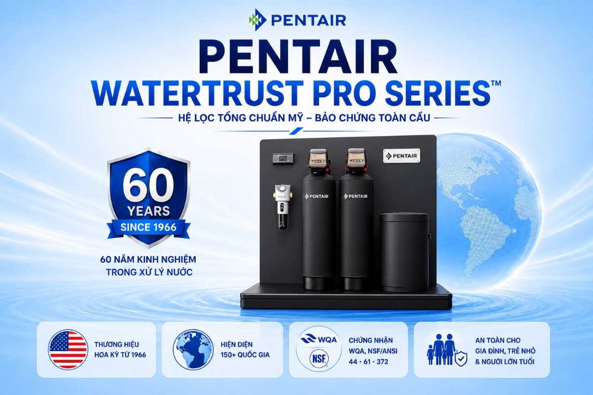 Hệ thống lọc tổng Pentair WaterTrust được sản xuất bới tập đoàn có hơn 60 năm kinh nghiệm