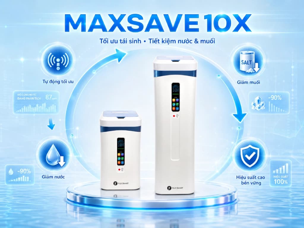 Fuji Smart Super Softener Series sỡ hữu công nghệ Max Save thông minh giúp tiết kiệm muối và nước trong quá trình tái sinh