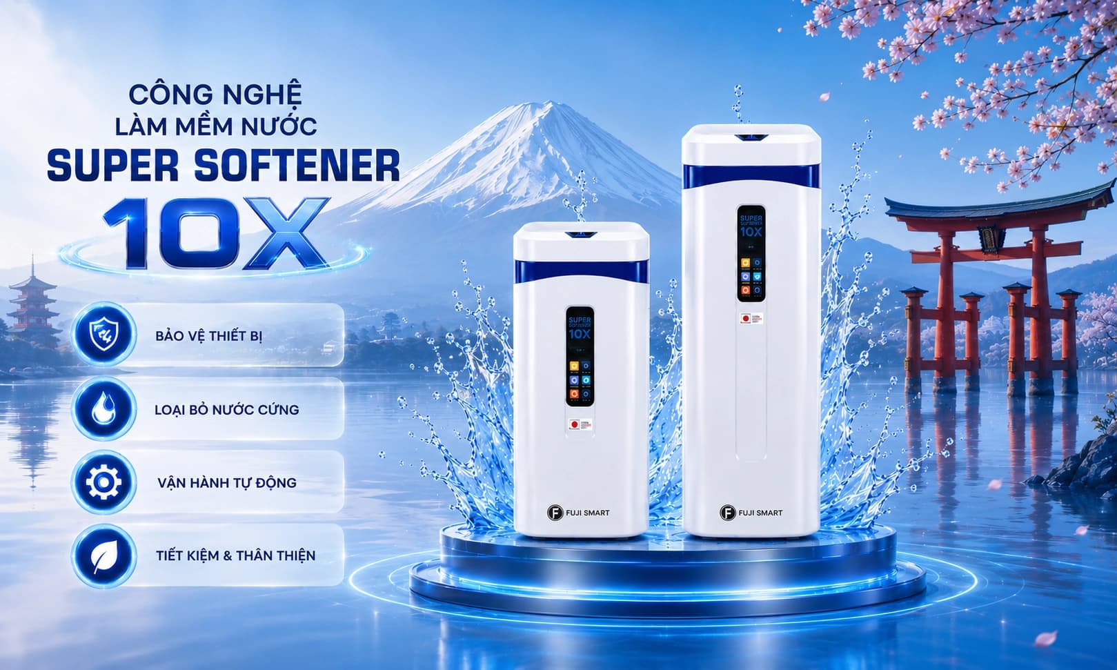 Hệ thống làm mềm Fuji Smart Super Softener SERIES được trang bị công nghệ làm mềm nước Super Softener 10X mang đến hiệu quả làm mềm gấp 10 lần
