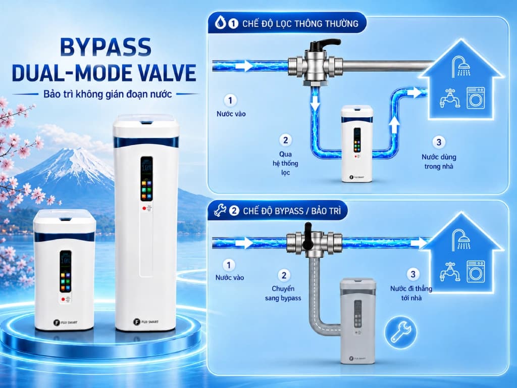 Fuji Smart Super Softener SERIES được trang bị van bypass Dual-Mode Valve thông minh