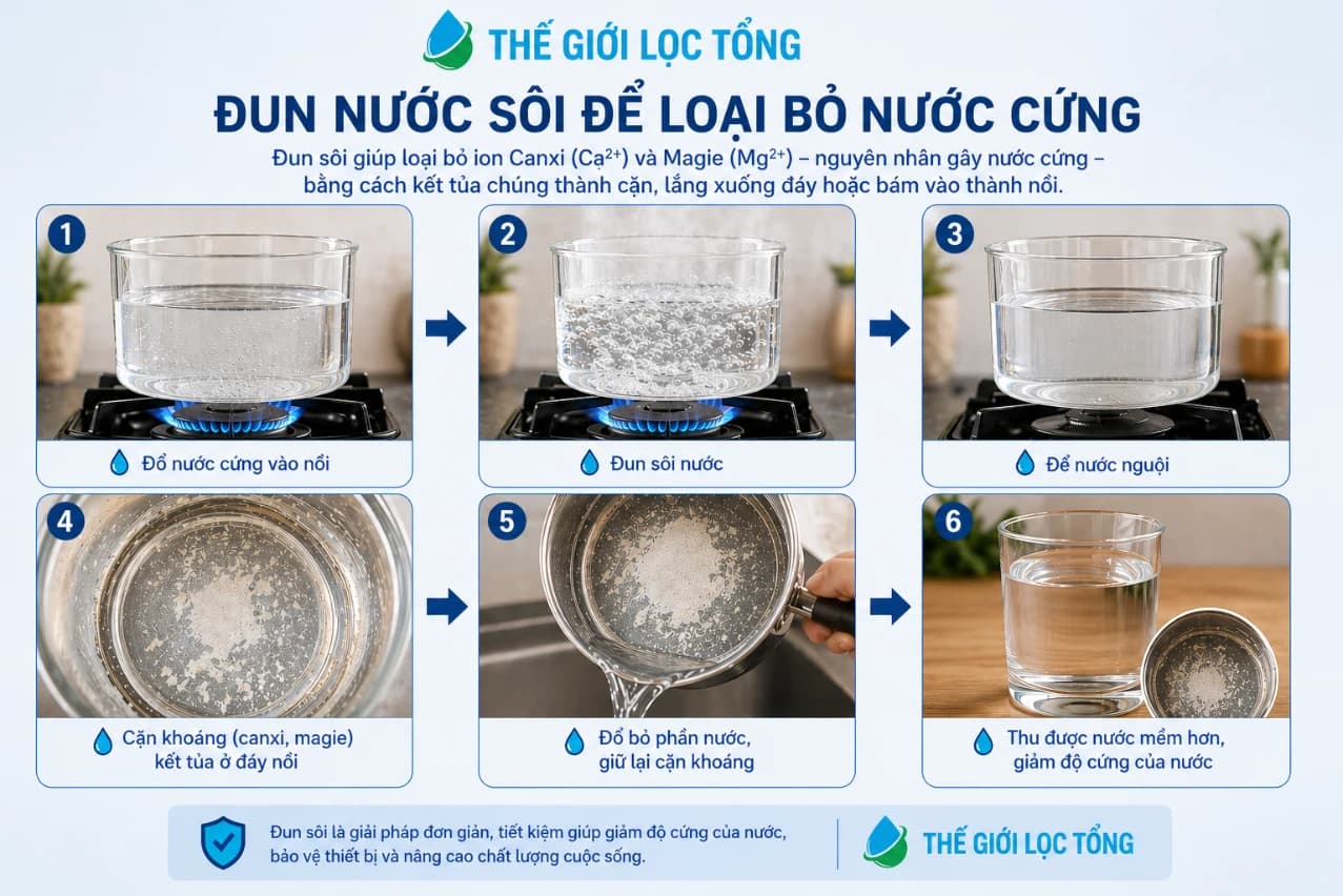 Đun sôi nước – cách xử lý tạm thời cho nước cứng nhẹ