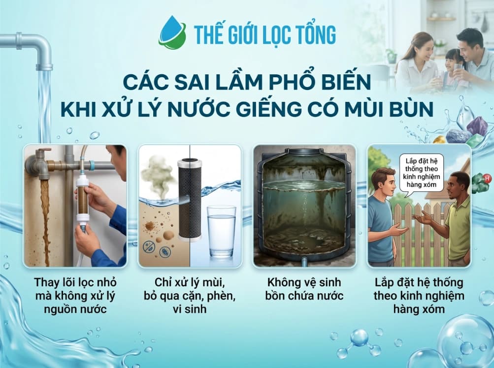 Các sai lầm khi xử lý nước giếng có mùi bùn