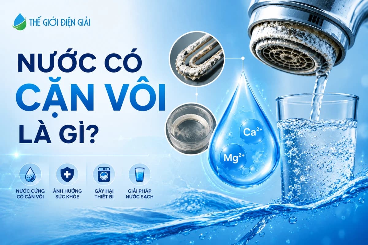 Nước có cặn vôi là nước chứa hàm lượng cao ion canxi (Ca²⁺) và magie (Mg²⁺)
