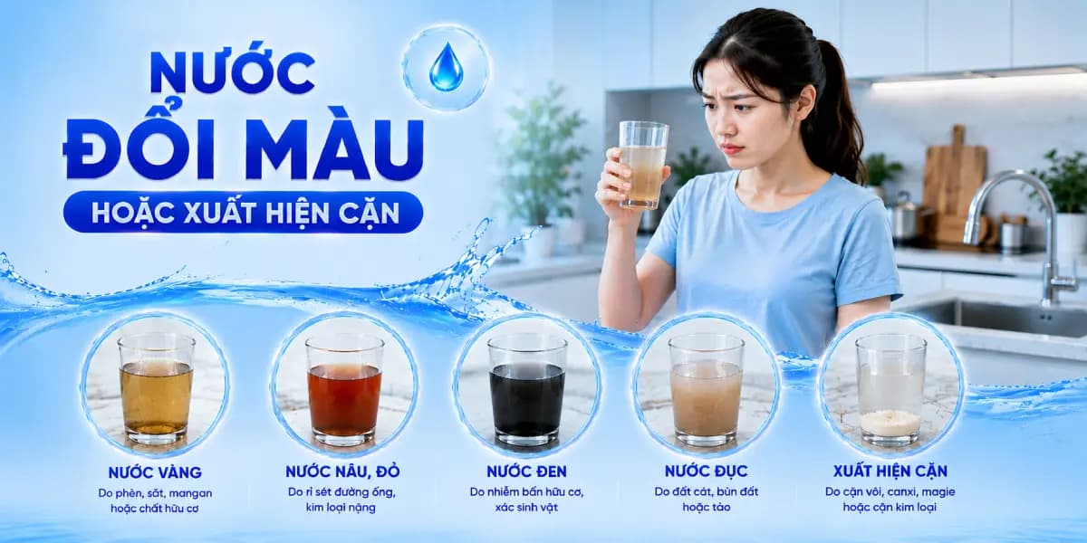 Nước đổi màu hoặc xuất hiện cặn bất thường