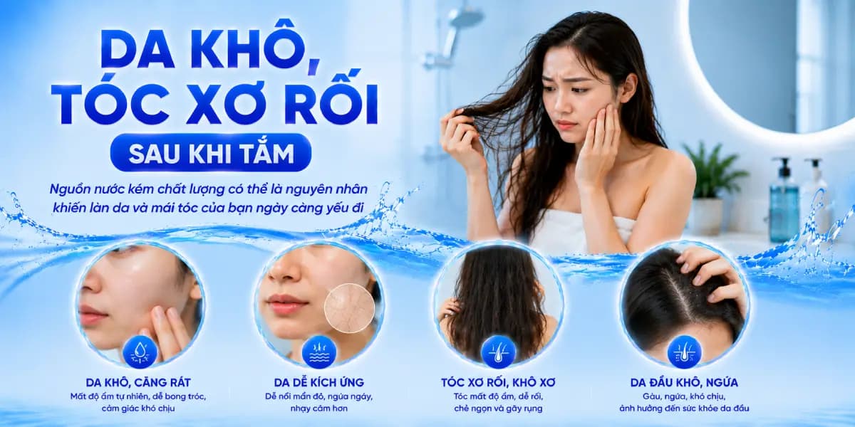 Da khô, tóc xơ rối sau khi tắm