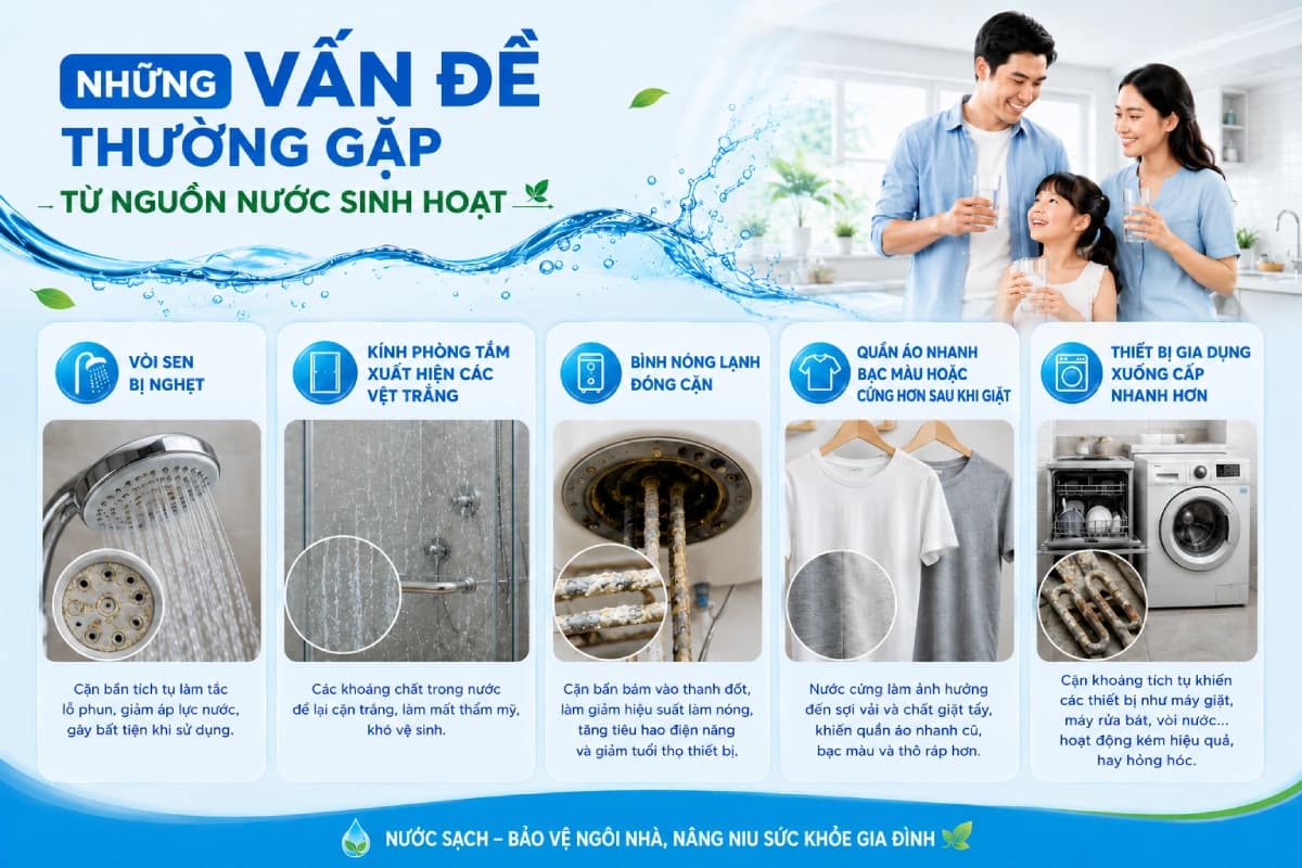 Những vấn đề thường gặp từ nguồn nước sinh hoạt