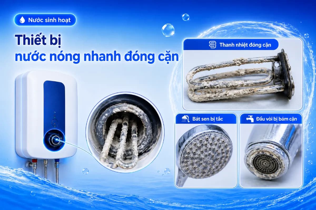 Thiết bị nước nóng nhanh đóng cặn, tốn điện và giảm tuổi thọ