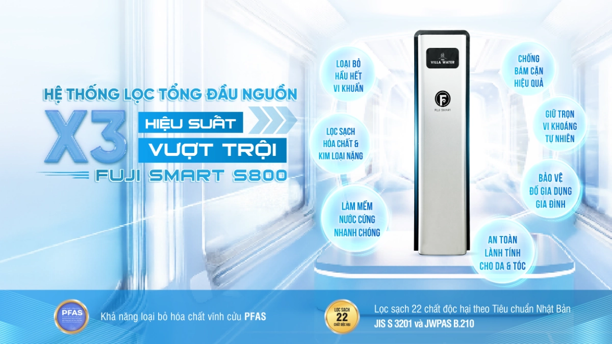 Hệ thống lọc tổng Fuji Smart S800 được áp dụng công nghệ X3 giúp ngăn chặn sự hình thành và bám dính của cặn trắng và kéo dài tuổi thọ của thiết bị