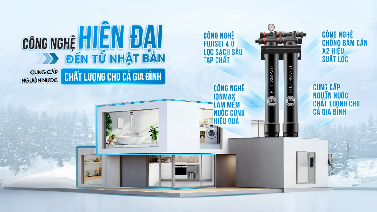 Hệ thống lọc tổng đầu nguồn Fuji Smart APT 200 sở hữu nhiều công nghệ hiện đại giúp loại bỏ các chất độc hại 
