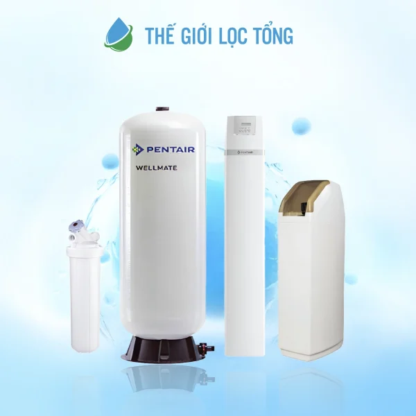 Hệ thống lọc tổng đầu nguồn Pentair Riversoft POE với bình áp Buffer Tank cho nhà phố, chung cư diện tích lớn