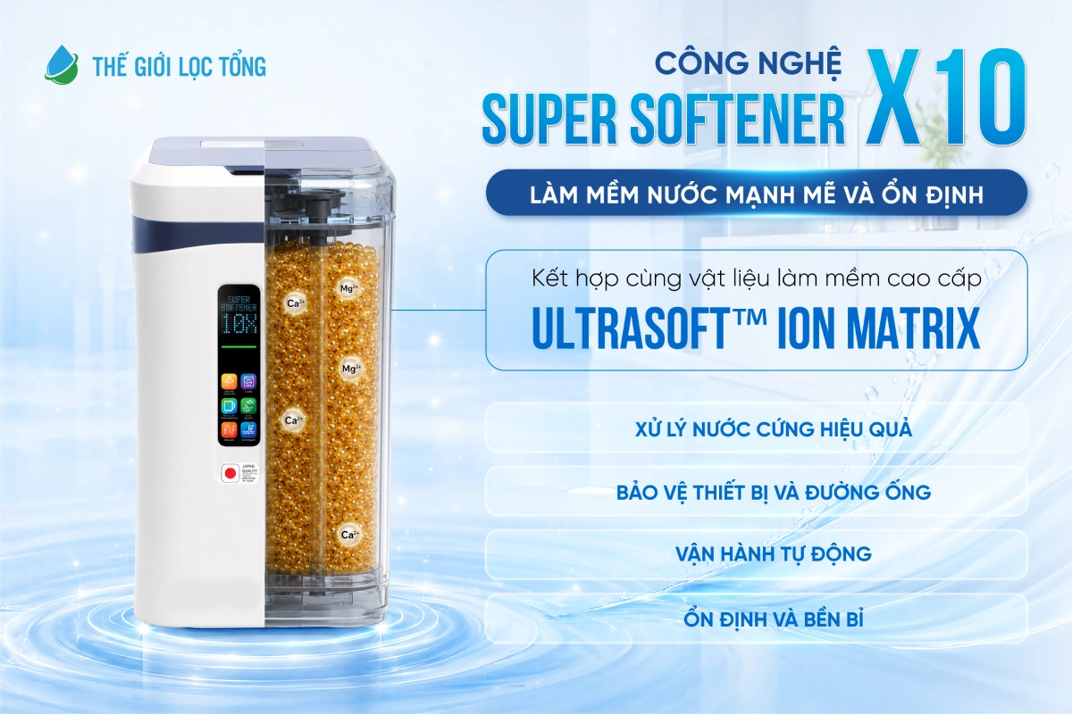 công nghệ làm mềm nước X10 của hệ thống làm mềm nước Fuji Smart Super Softener CS10