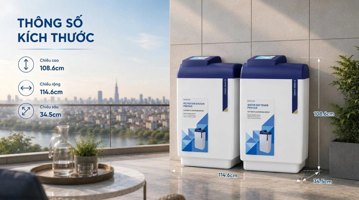 Hệ thống lọc tổng Pentair Softena Smart CS Maxi nhập khẩu từ Châu Âu 12 Thông số kích thước của hệ thống lọc tổng Pentair Softena Smart CS Maxi