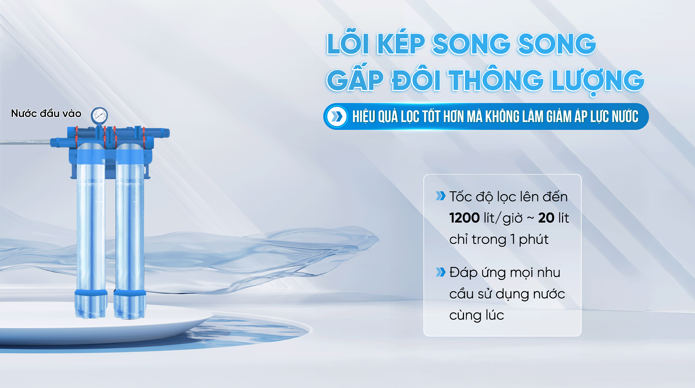 Hệ thống lọc nước đầu nguồn chung cư Fuji Smart APT200 - Thương hiệu Nhật Bản 14 Fuji Smart APT 200 thiết kế lõi kép song song giúp tăng hiệu quả lọc