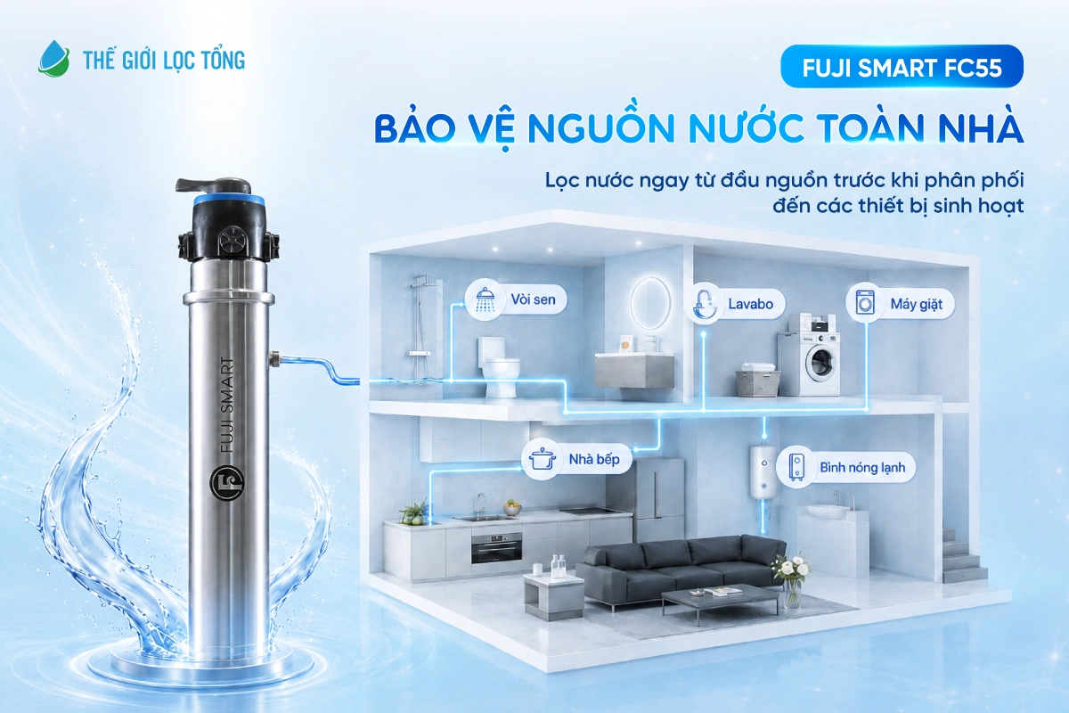 Hệ thống lọc nước đầu nguồn Fuji Smart FC55 9 Lọc tổng Fuji Smart laoijk bỏ vi khuẩn và cặn bẩn ngay từ đầu nguồn
