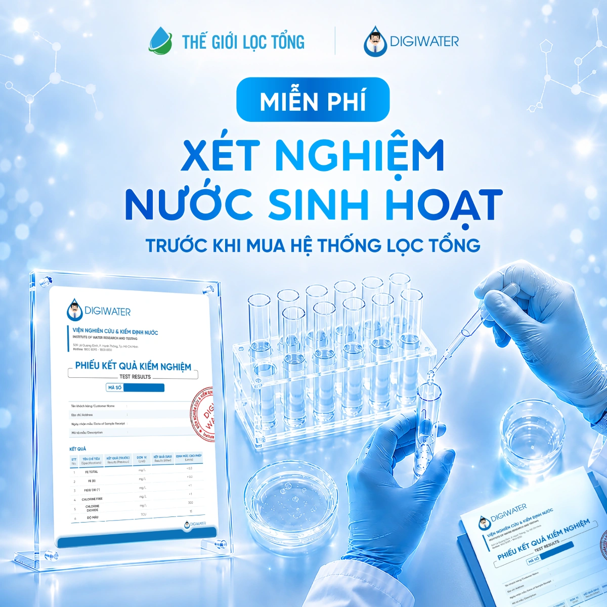 Thế Giới Lọc Tổng - Hệ Thống Phân Phối Lọc Tổng Chính Hãng 17 Dịch vụ xét nghiệm nước miễn phí tại Thế Giới Lọc Tổng