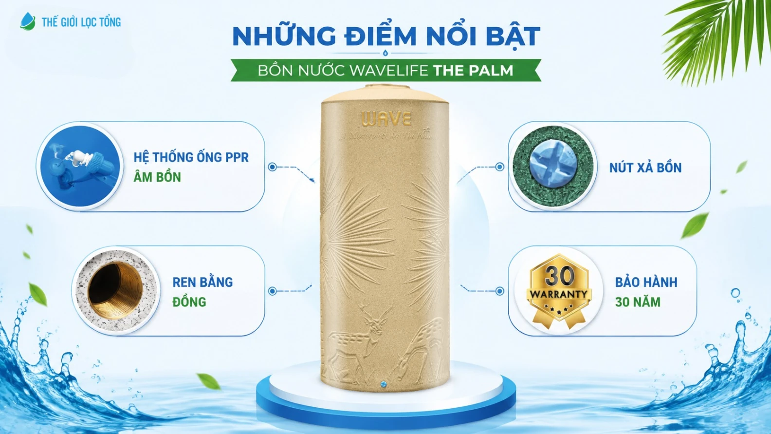 Bồn nước Wavelife The Palm – Giải pháp lưu trữ nước an toàn, bền bỉ cho gia đình 4 Những điểm nổi bật của bồn nước Wavelife The Palm