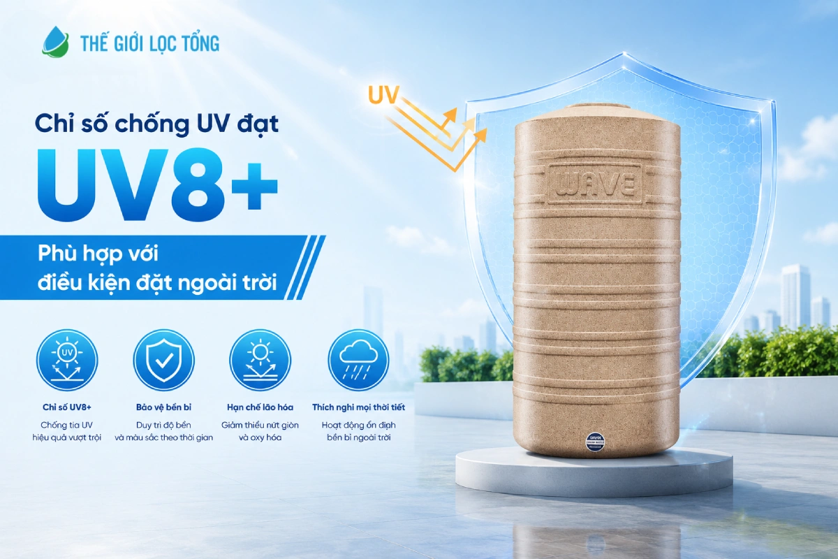 Bồn lưu trữ nước Wavelife WGD - Cách nhiệt, chống rêu dành cho nhà phố 5 Bồn nước Wavelife WGD sở hữu chỉ số chống UV8+