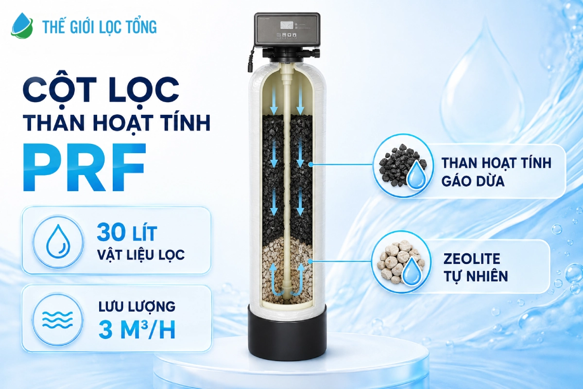 Hệ thống lọc tổng đầu nguồn Fileder FFS X88 | Nhập khẩu trực tiếp từ Đức 7 Cột lọc than hoạt tính PRF 30 Fileder sử dụng than hoạt tính gáo dừa và zeolite tự nhiên